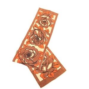 Vintage Ben Goodman Long Scarf Neutral Florals Hand Rolled Polyester Roses‎